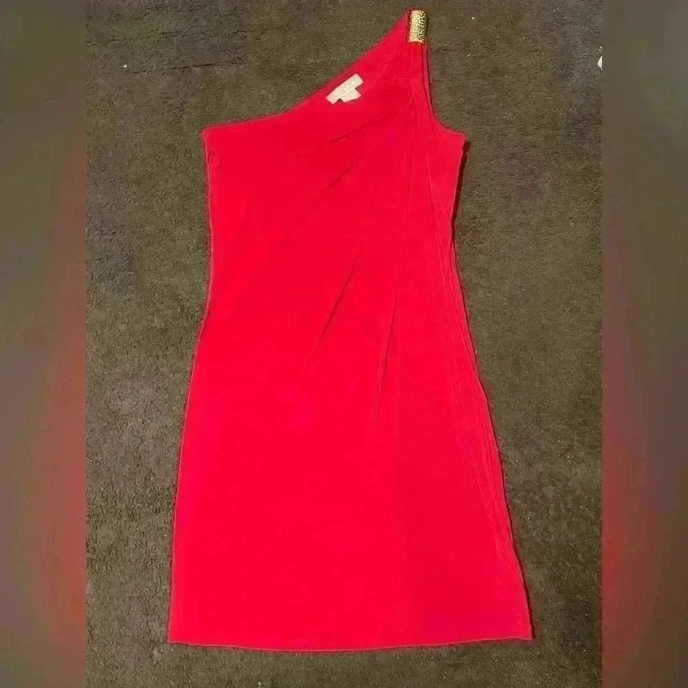 MICHAEL KORS One Shoulder Dress With Gold Trim B60